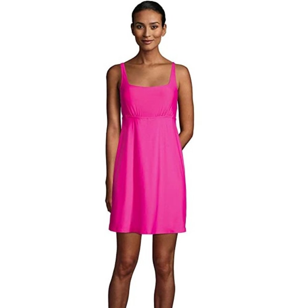 NWOT Lands' End Women's Tummy Control Square Swim Dress W/Shorts 2 $85  4C167